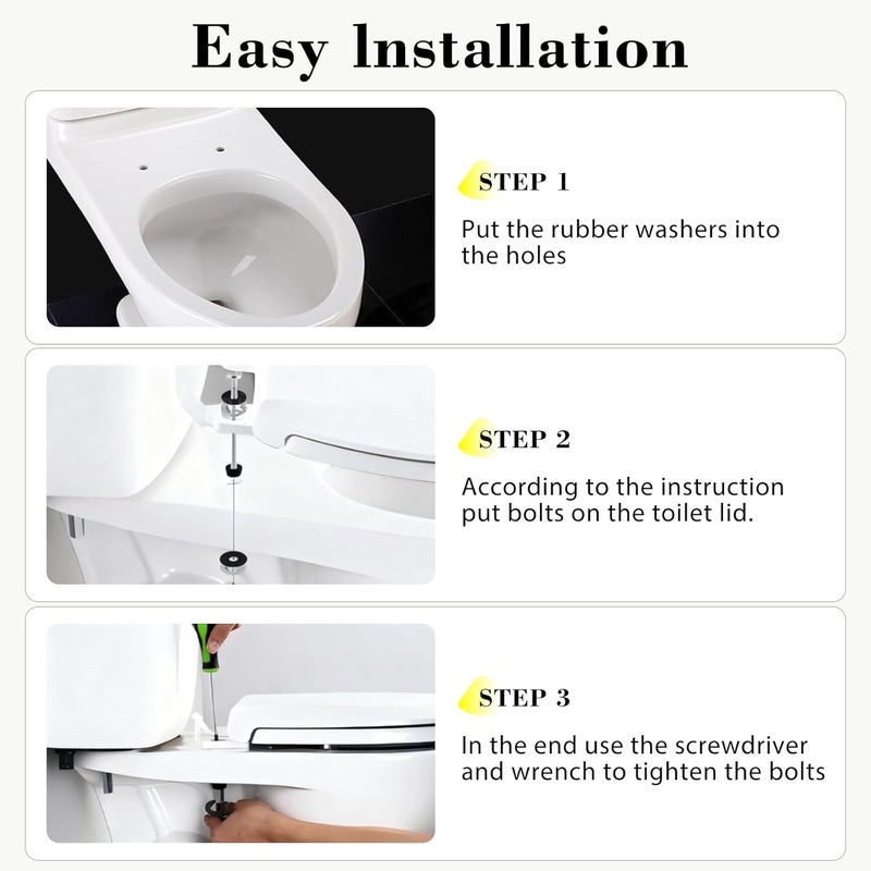 Grngven 2Pcs Toilet Seat Bolts,Toilet Tank to Bowl Bolts Kit,M6 Universal Toilet Tank Bolts and Rubber Gaskets,Heavy Duty Toilet Tank Replacement Kit - Image 3